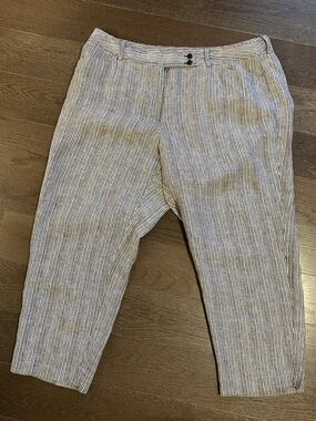Jones New York White and Navy Striped  100% Linen Capris-18W